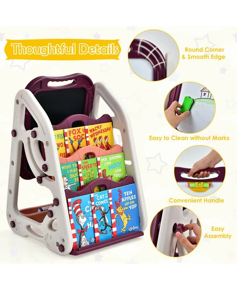 Hongge 3-in-1 Kids Art Easel Featuring Built-In Bookshelf Storage