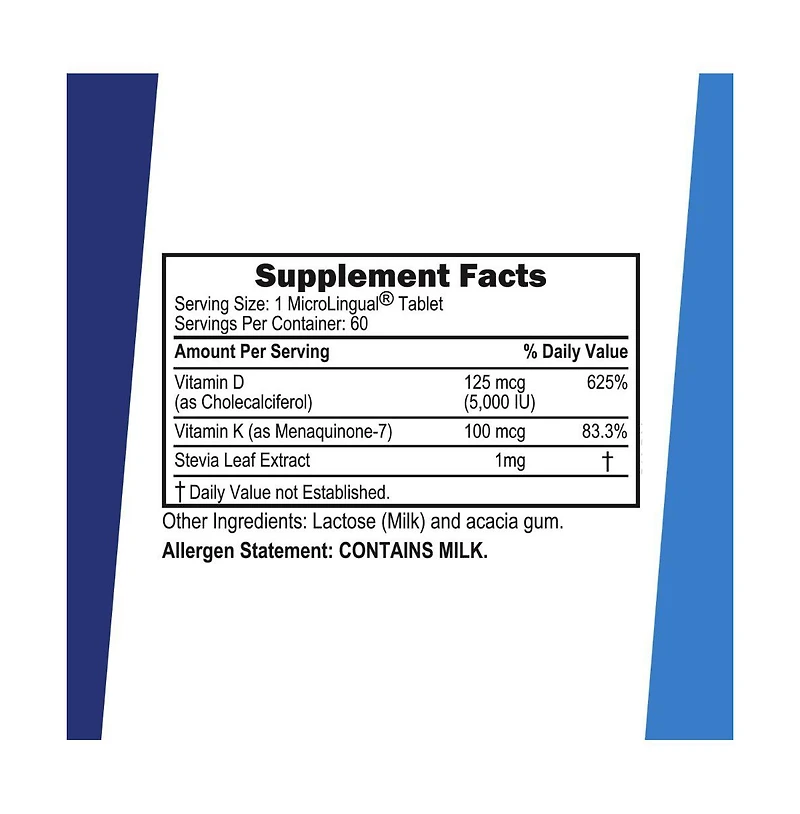 Superior Source K2 (Mk-7) 100 mcg, with D3 (5,000 Iu) Supplement, Quick Dissolve MicroLingual Tablets, 60 Count, Strengthen Bones, Cardiovascular and