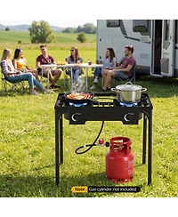 Hongge 160000 Btu 2 Burner Propane Camping Stove with Regulator Hose