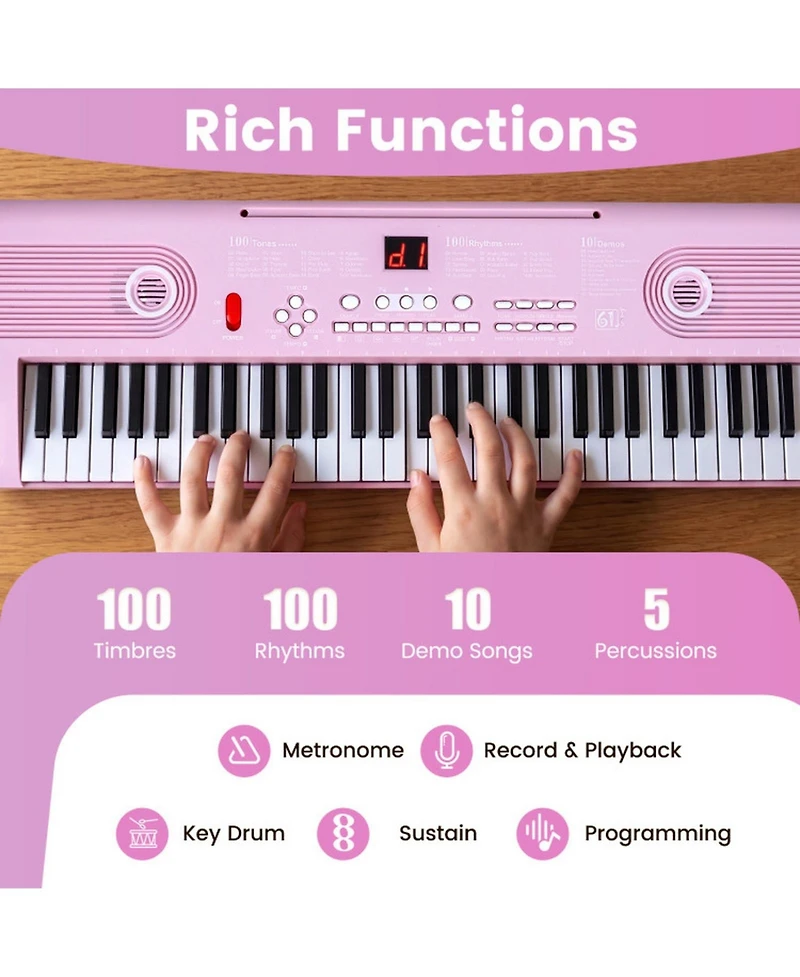 Hongge 61-Key Portable Digital Keyboard Piano with Carry Bag
