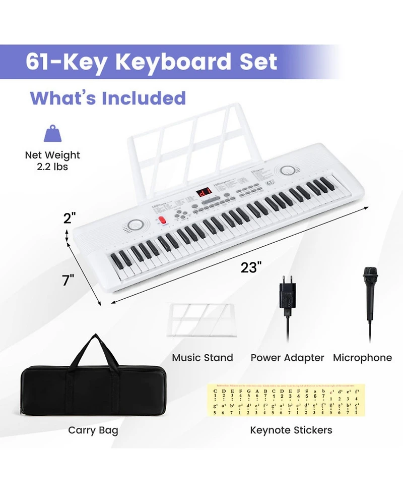 Hongge 61-Key Portable Digital Keyboard Piano, 5-Piece Set