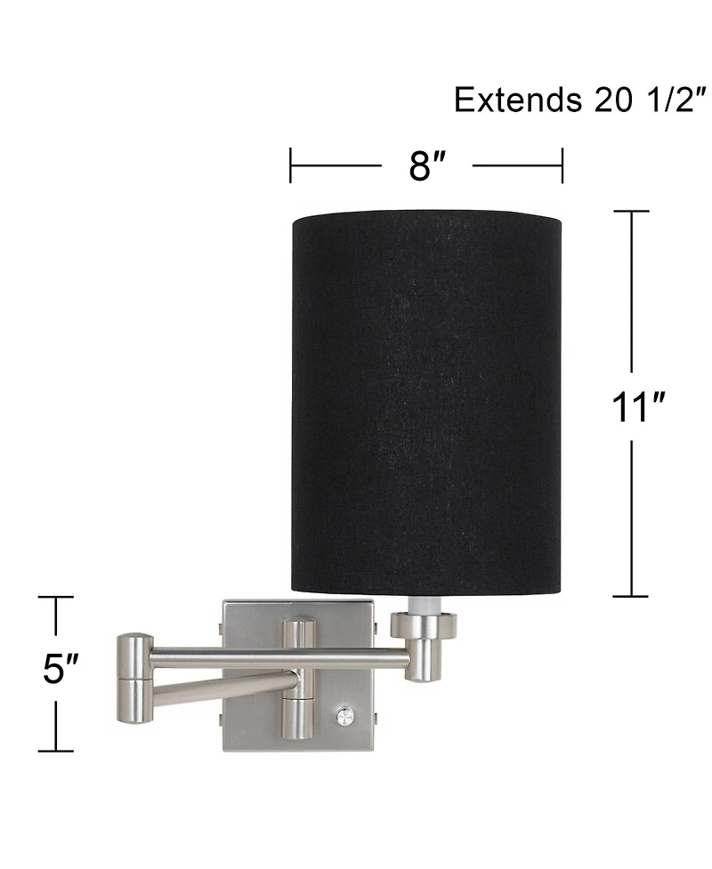 Possini Euro Design Modern Swing Arm Wall Lamp Brushed Nickel Plug-In Light Fixture Linen Cylinder Shade for Bedroom Bedside