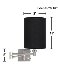 Possini Euro Design Modern Swing Arm Wall Lamp Brushed Nickel Plug-In Light Fixture Linen Cylinder Shade for Bedroom Bedside