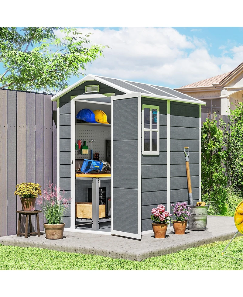 Outsunny 6' x 4' Outdoor Storage Shed, Plastic Shed with Floor,