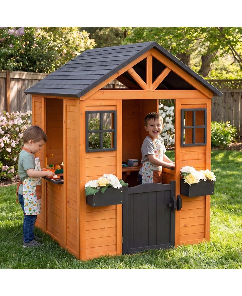 Hongge Spruce Wood Kids Outdoor Playhouse with Play Sink Tabletop