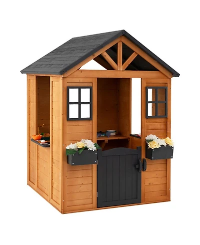 Hongge Spruce Wood Kids Outdoor Playhouse with Play Sink Tabletop