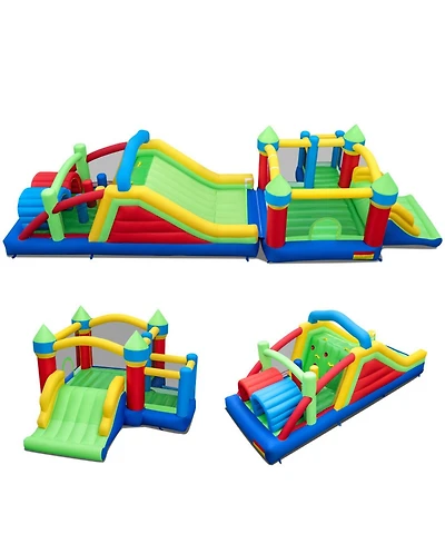 Hongge Inflatable Obstacle Course Bounce House with Dual Slides and Tunnels, For 4 Players, Ages 3-10