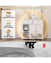 Sugift Hidden Cat Washroom Side Cabinet Wooden Pet House with 2 Drawers 31.5in x 20in x 31in