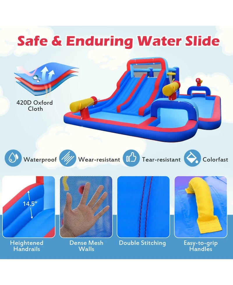 Hongge Giant Inflatable Water Slide Bounce House with Double Slides, Splash Pool, and 750W Blower, Ages 3-12