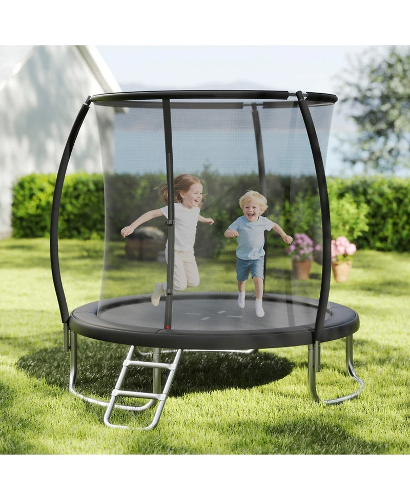Hongge 8 ft Galvanized Steel Safety Enclosure Net Trampoline with Ladder, 880 lb Capacity, Ages 3+