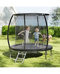 Hongge 8 ft Galvanized Steel Safety Enclosure Net Trampoline with Ladder, 880 lb Capacity, Ages 3+