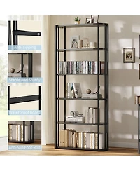 homfan Modern 71'' Tall 6-Tier Industrial Bookshelf, Sturdy Freestanding Metal Bookcase with Wooden Shelves, Open Storage Rack for Living Room,Bedroom