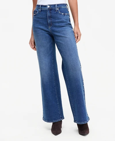 I.n.c. International Concepts Women's High-Rise Wide-Leg Studded Jeans, Macy's Exclusive