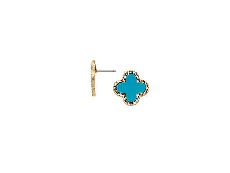Rivka Friedman 18K Gold Plated Turquoise + Cubic Zirconia Flower Stud Earrings