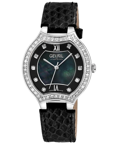 Gevril Women's Lugano Swiss Quartz Diamond Hand made Italian leather Strap Watch