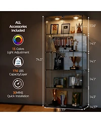 homfan Led-Lit Glass Display Cabinet, 5 Adjustable Shelves, Locking Doors, Curio for Collectibles, Figures, Models, Modern Organizer Living Room
