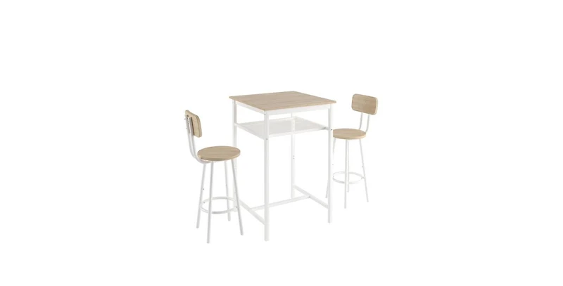 Flynama 3-Piece Bar Table Set with 2 Stools, Backrest and Partition, Modern Wood Grain for Home Bars