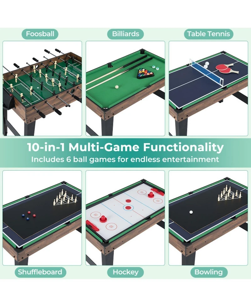 Sugift 10-in-1 Combo Game Table Set 50in Multi-Game Table with Foosball