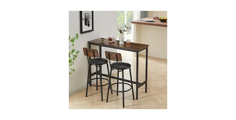 Flynama 2-Piece Bar Table Set with Pu Soft Seat Stools, Space-Saving for Small Kitchen and Living Room