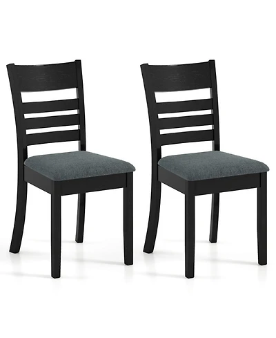 Sugift Set of 2 Upholstered Wooden Dining Chairs with Rubber Wood Frame and Curved Backrest