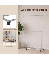 Sugift Rolling Double-Rod Clothes Rack with 9.5in Extension Rods and 3-Level Adjustable Height