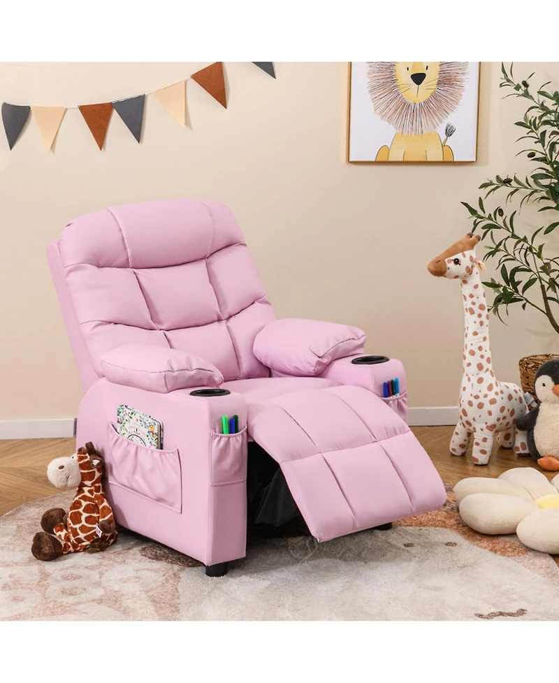 Sugift Kids Recliner Chair with Cup Holder and Footrest for Children