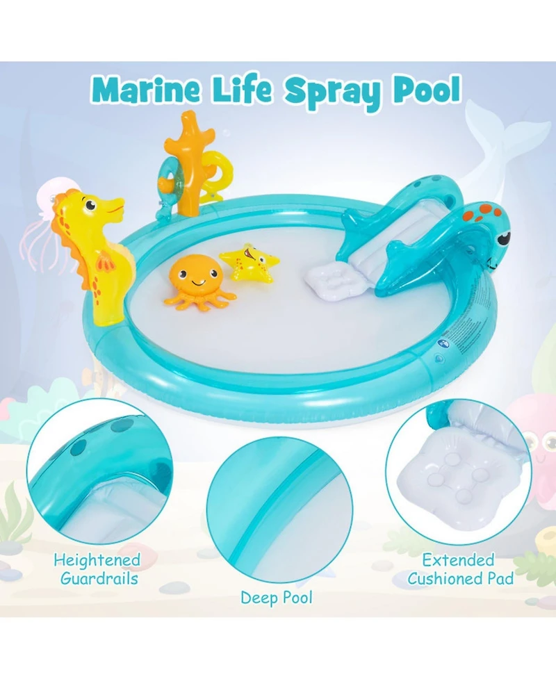 Sugift Kids Inflatable Water Park 70" x 62" x 26.5", Pvc with Slide, Sprinkler & Ring-Toss Game Play Center, Ages 2-6