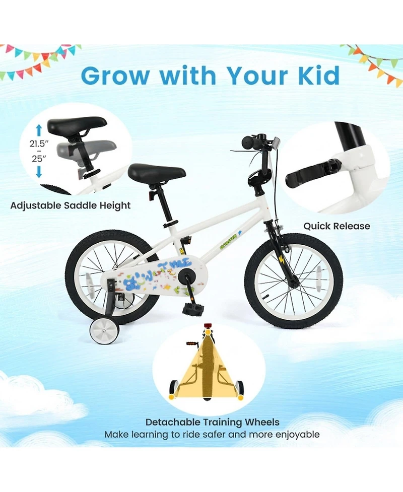 Sugift 16 in Kids' Bike with Training Wheels and Dual Brakes, Ages 4-7