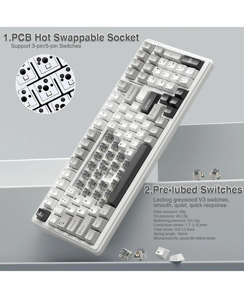 Aula F99 Tri-Mode Bluetooth Usb-c Hot-Swappable Wireless Mechanical Keyboard