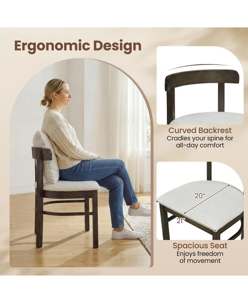 Sugift Set of 2 Fabric Upholstered Wood Dining Chairs with Removable Pillow