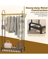 Hongge Freestanding Double Rod Garment Rack with Bottom Shoe Shelf