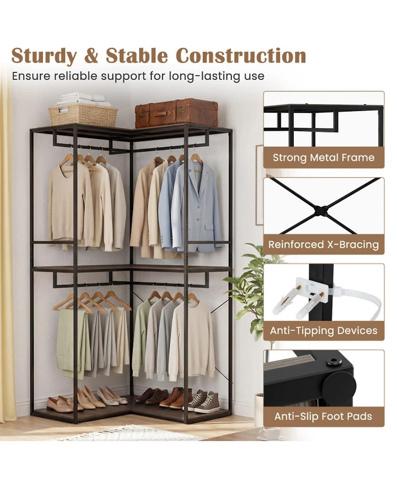 Hongge Heavy Duty 3-Tier Clothes Rack with Two Hanging Rails