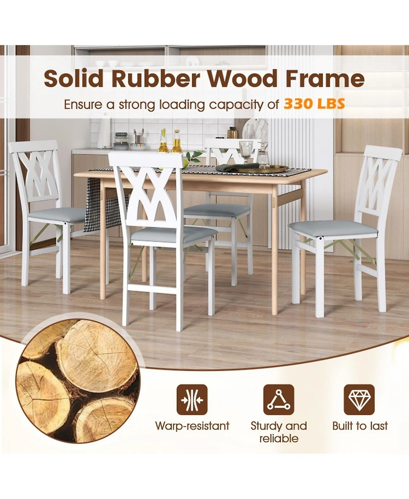 Sugift Set of 2 Folding Wooden Dining Chairs Faux Leather Upholstered Armless Kitchen Chairs
