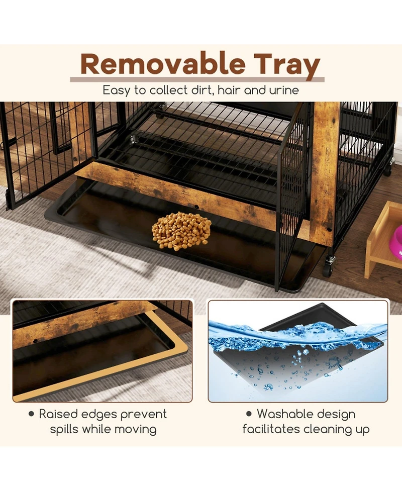 Hongge 38 in Mobile Industrial Dog Kennel with Flip-Up Tabletop