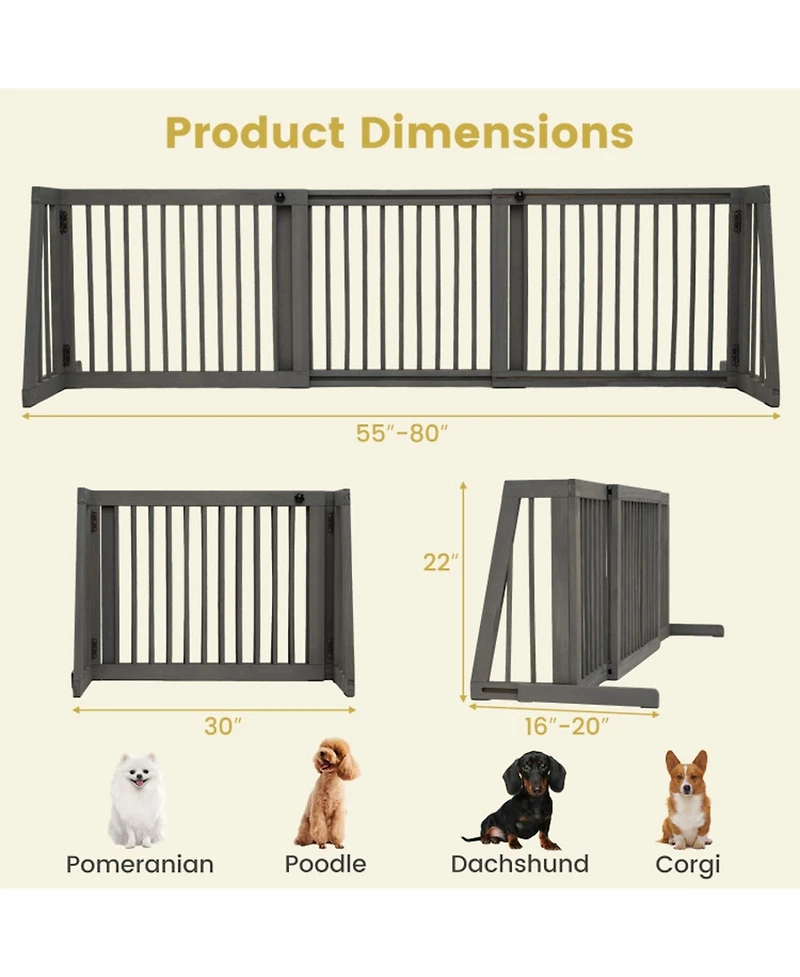 Hongge Free Standing Folding 3-Panel Wood Dog Fence for Doorways