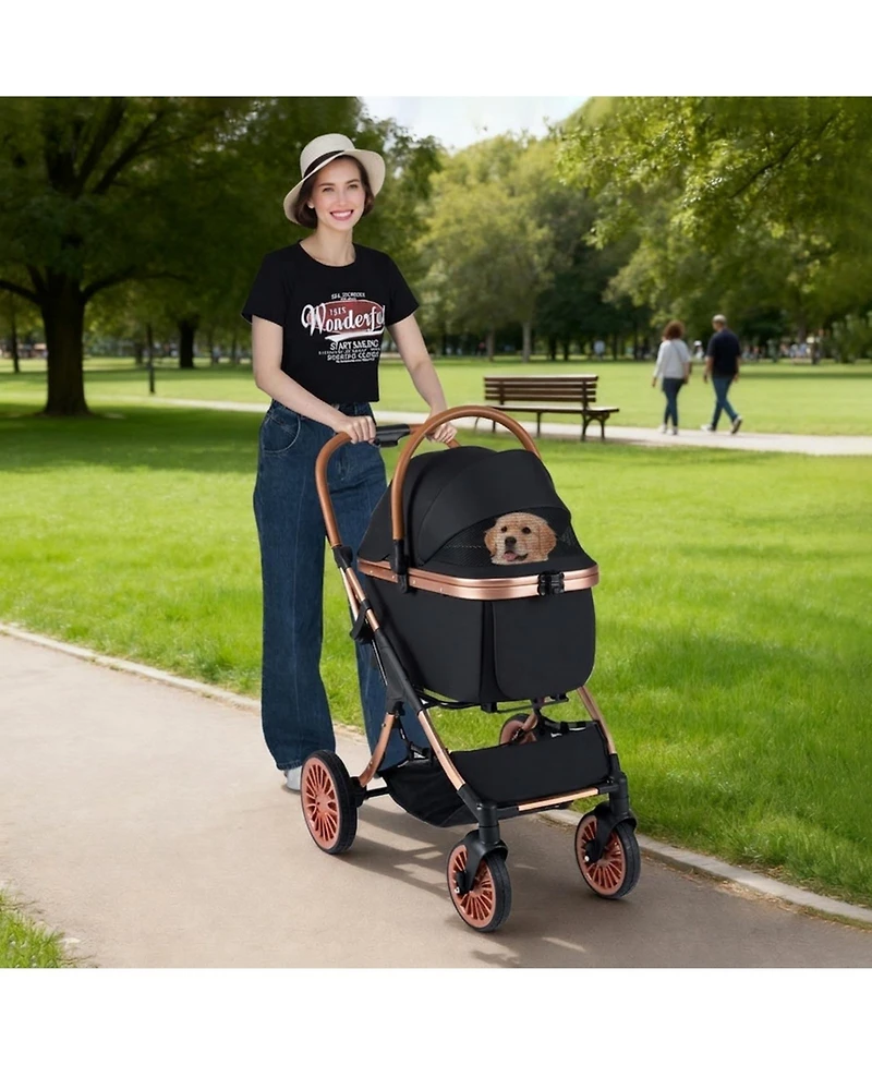 Hongge Aluminum Frame 3-in-1 Pet Stroller for Pets up to 55 lbs