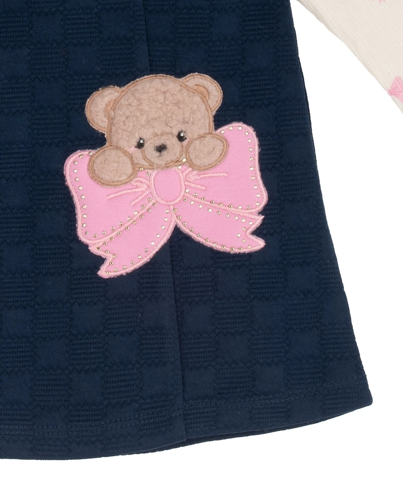 Rare Editions Baby Girls' Navy Double Knit Jumper and Long-Sleeve Bodysuit, 2-Piece Set
