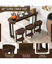Flynama 4-Piece Solid Wood Bar Table Set with 3 Pu Stools, Counter-Height Breakfast Set