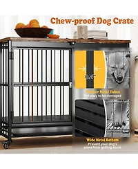 Sugift Foldable Dog Crate Furniture with Removable Tray and Lockable Doors