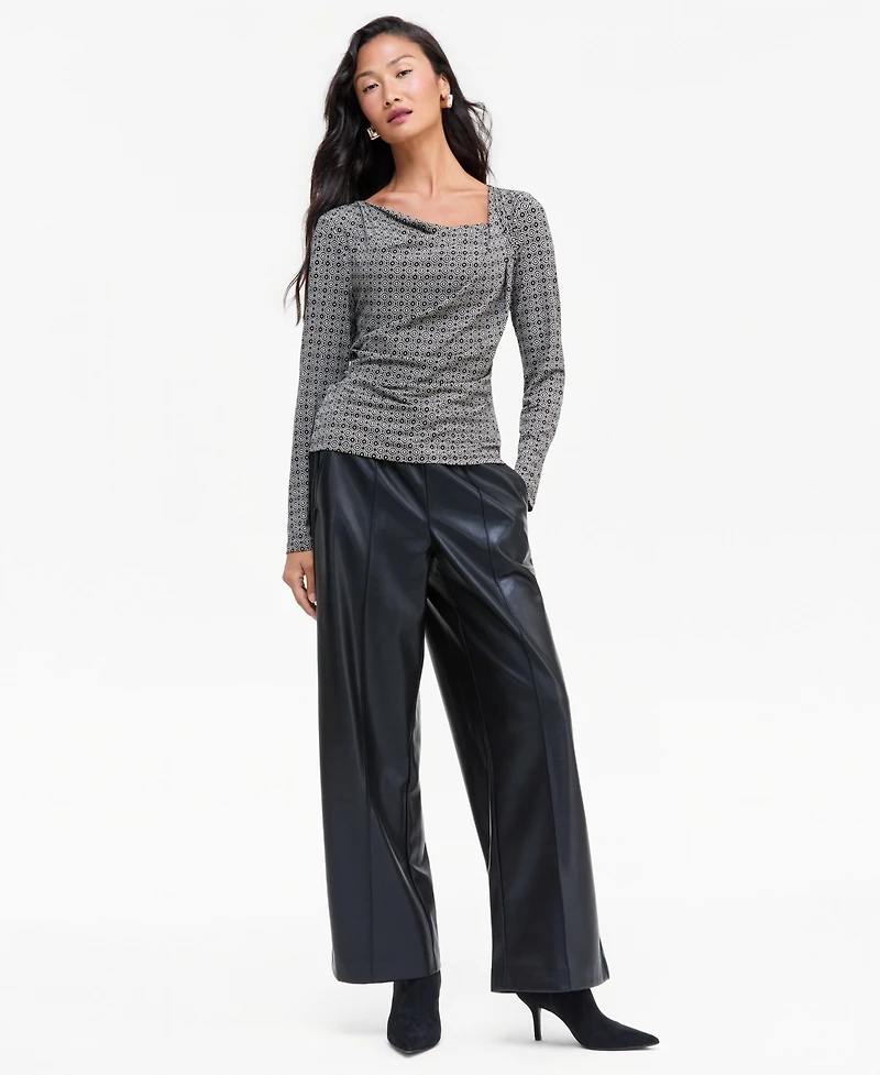 I.n.c. International Concepts Women's Geometric-Print Cowl-Neck Long-Sleeve Blouse, Macy's Exclusive