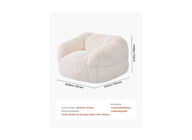 Slickblue Adult Bean Bag Sofa Chair with Armrests and Foam Filling