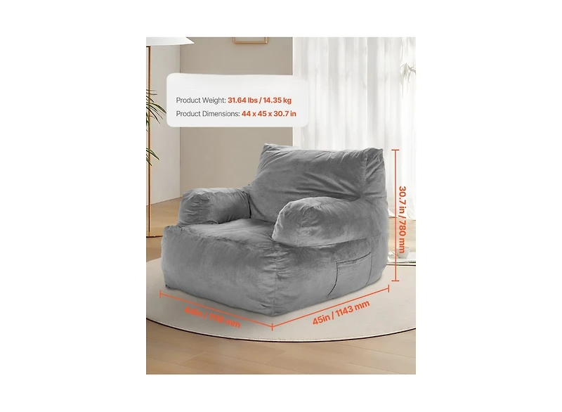 Slickblue Adult Bean Bag Sofa Chair with Armrests and Plush Foam Fill