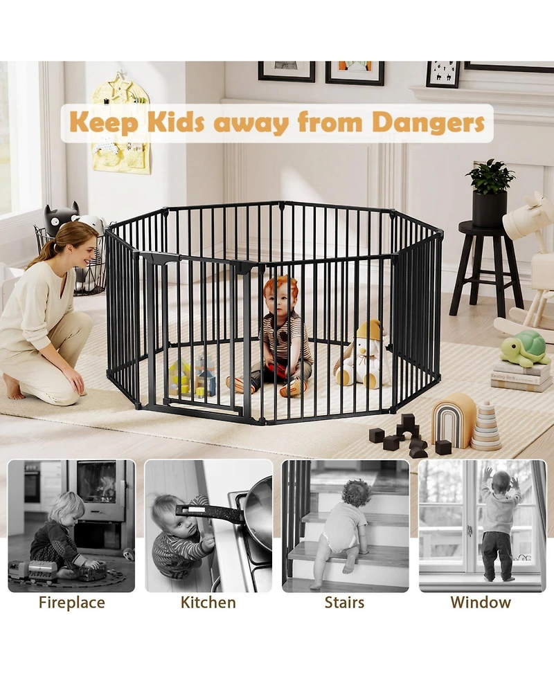 Sugift 8-Panel Extra Wide Baby Gate Adjustable Pet Safety Fence With Auto-Close Door