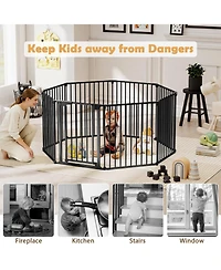 Sugift 8-Panel Extra Wide Baby Gate Adjustable Pet Safety Fence With Auto-Close Door