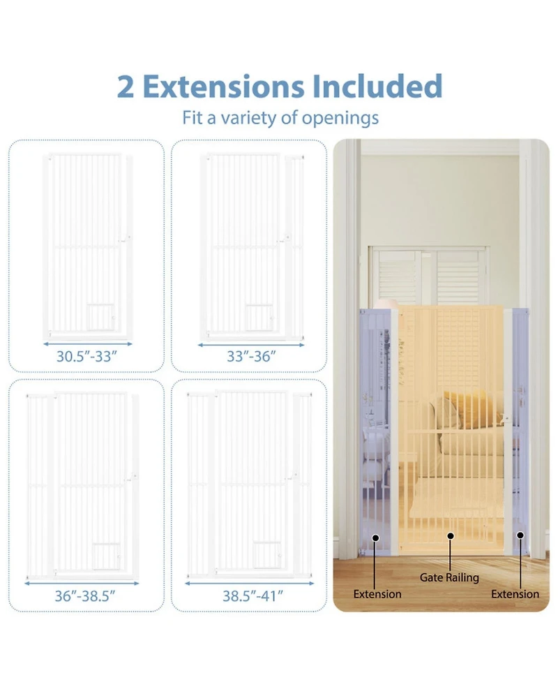 Sugift 59in Extra Tall Heavy-Duty Metal Pet Gate With Wide Opening Fits 30.5in to 41in