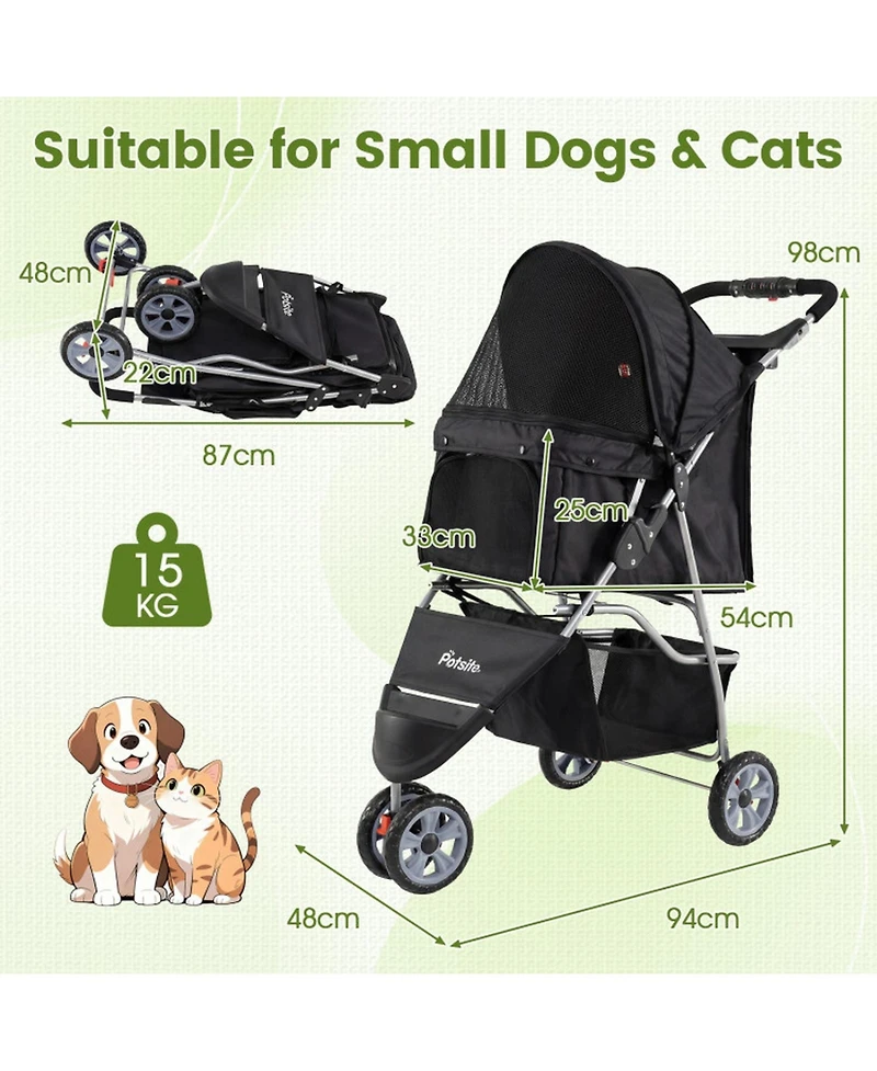Sugift 3-Wheel Pet Stroller for Small Dogs and Cats up to 33 Lbs
