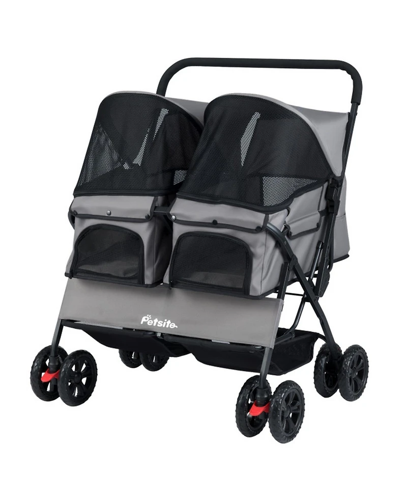 Sugift Foldable Double Pet Stroller with Adjustable Sunshade and Storage Basket