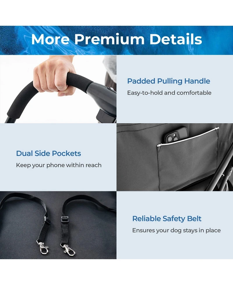 Hongge Foldable Double Pet Stroller with 2 Detachable Pet Carriers