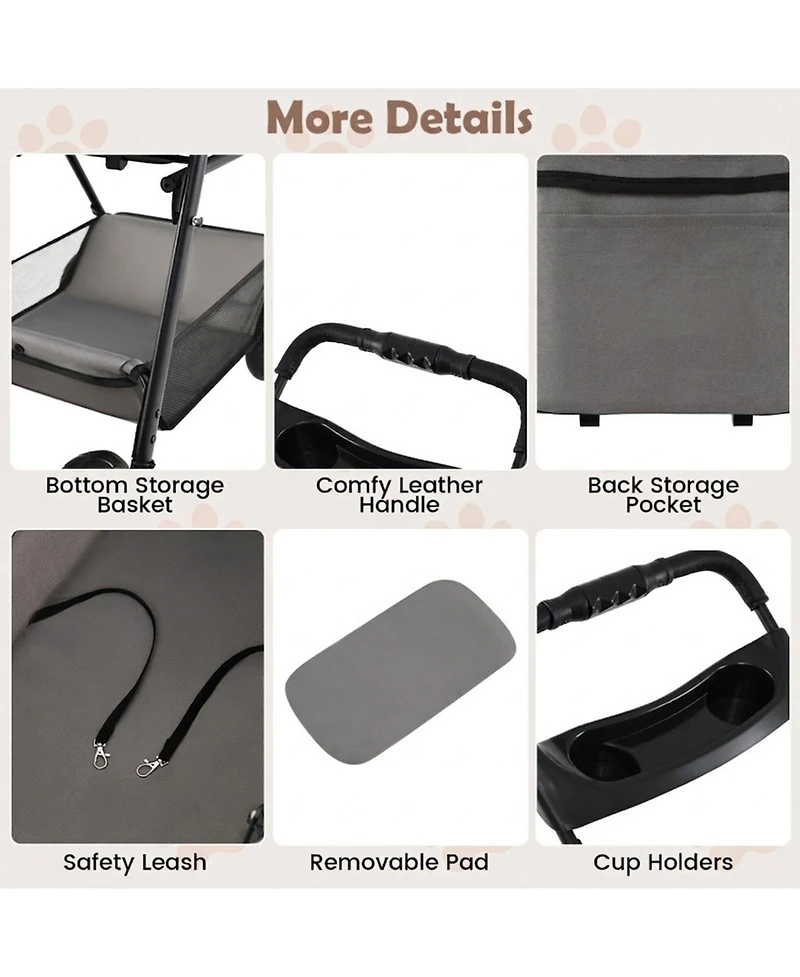 Hongge 35 in 3-in-1 Pet Stroller with Removable Travel Carrier