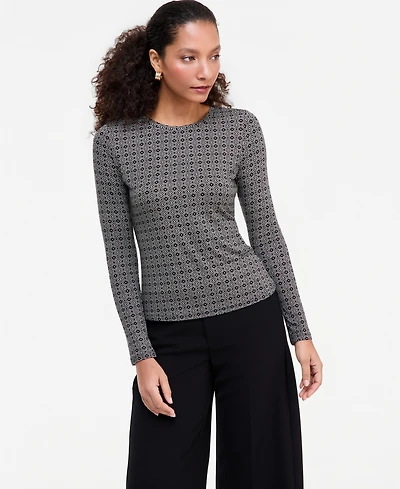 I.n.c. International Concepts Women's Geometric-Print Long-Sleeve Crewneck Top, Macy's Exclusive